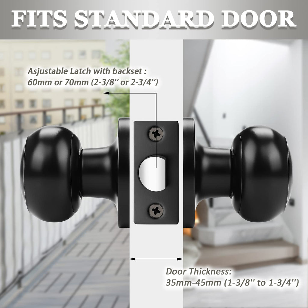 Probrico 1 Pack Round Passage Door Knob – Non-Locking Keyless Doorknob, Black Finish