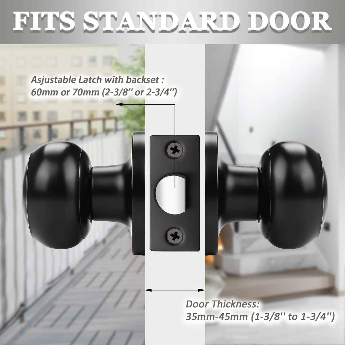 Probrico 1 Pack Round Passage Door Knob – Non-Locking Keyless Doorknob, Black Finish