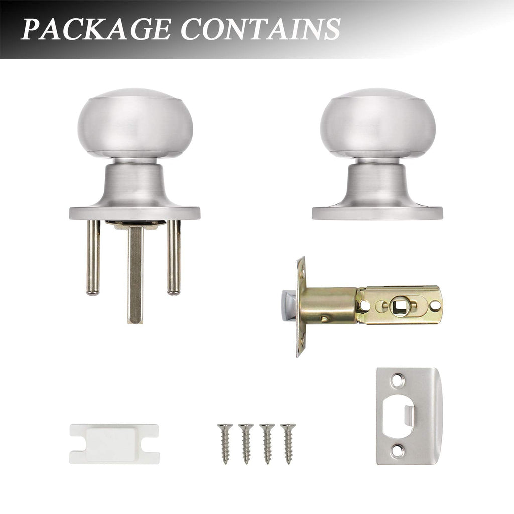 Probrico Round Passage Door Knob – Satin Nickel Non-Locking Knob for Hallways & Closets | 1 Pack