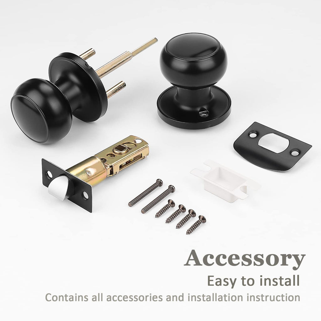Probrico 1 Pack Round Passage Door Knob – Non-Locking Keyless Doorknob, Black Finish