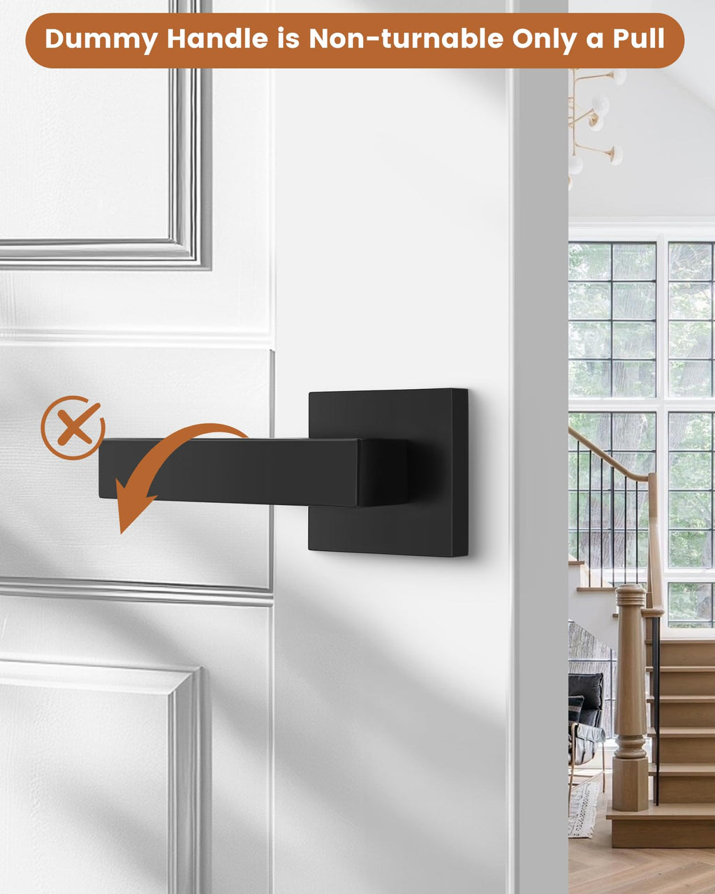 Probrico Pack of 10 Dummy Door Levers – Square, Black Finish, Easy Pull-Only Handles