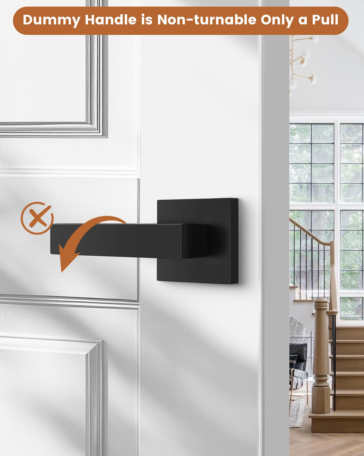 Probrico Pack of 10 Dummy Door Levers – Square, Black Finish, Easy Pull-Only Handles