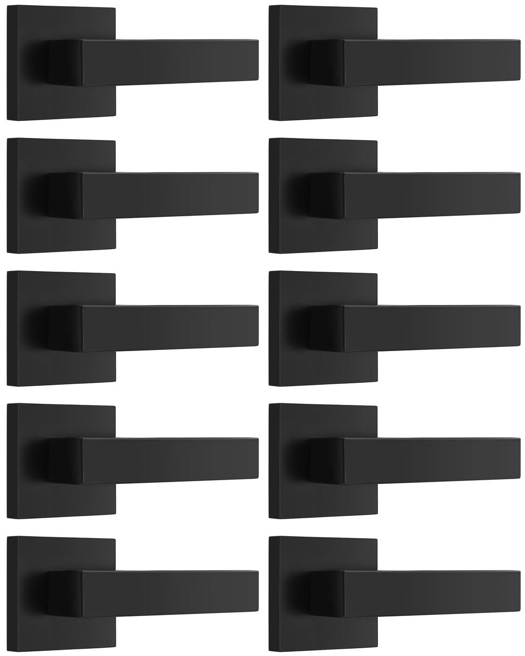 Probrico Pack of 10 Dummy Door Levers – Square, Black Finish, Easy Pull-Only Handles
