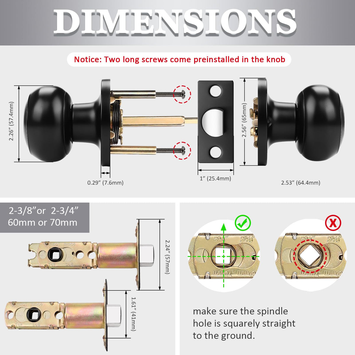 Probrico 1 Pack Round Passage Door Knob – Non-Locking Keyless Doorknob, Black Finish