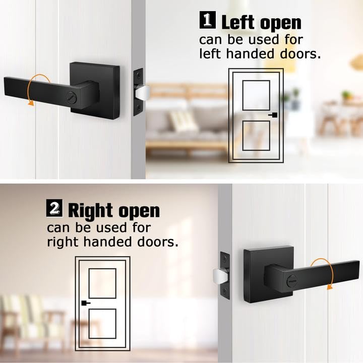 Probrico Heavy Duty Flat Black Square Privacy Door Levers – 6 Pack, Keyless Bed/Bath Lockset