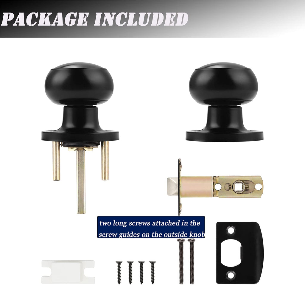 Probrico 1 Pack Round Passage Door Knob – Non-Locking Keyless Doorknob, Black Finish