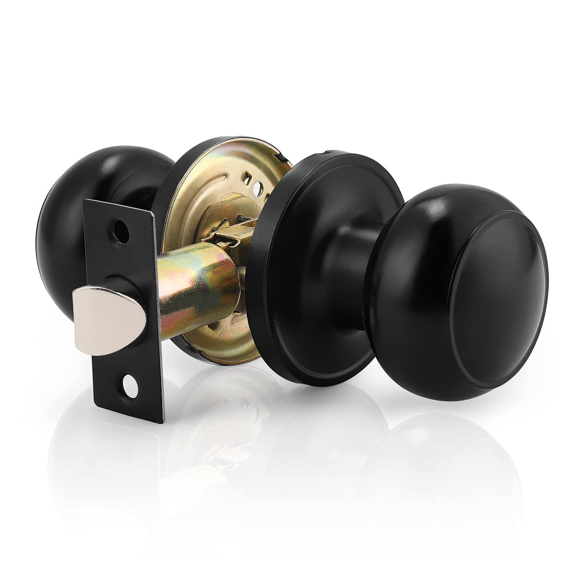 Probrico 1 Pack Round Passage Door Knob – Non-Locking Keyless Doorknob, Black Finish