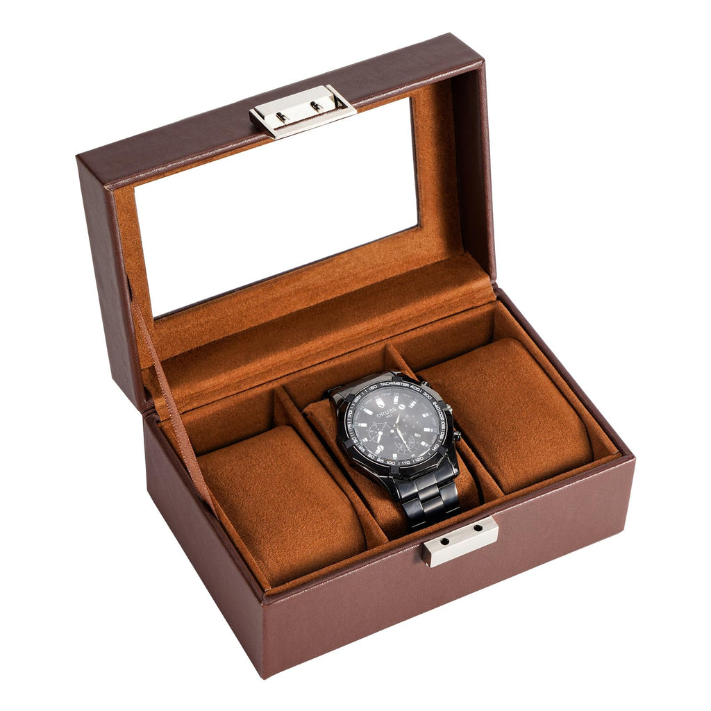 ProCase Watch Box - 3-Slot Leather Watch Organizer with Glass Lid (Espresso) | Gift-Ready