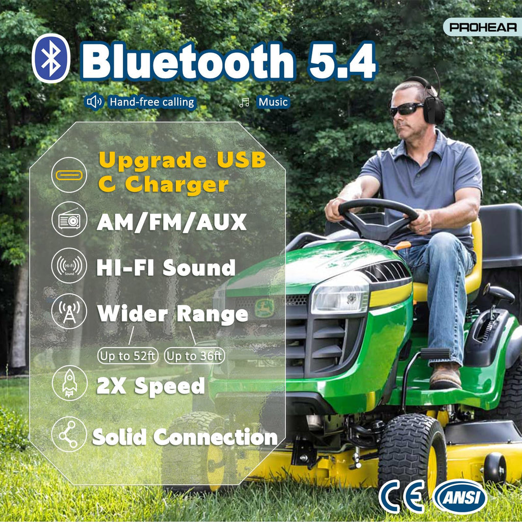 PROHEAR 033 AM/FM Bluetooth 5.4 Radio Headphones – 58H Playtime, USB-C, 31dB SNR