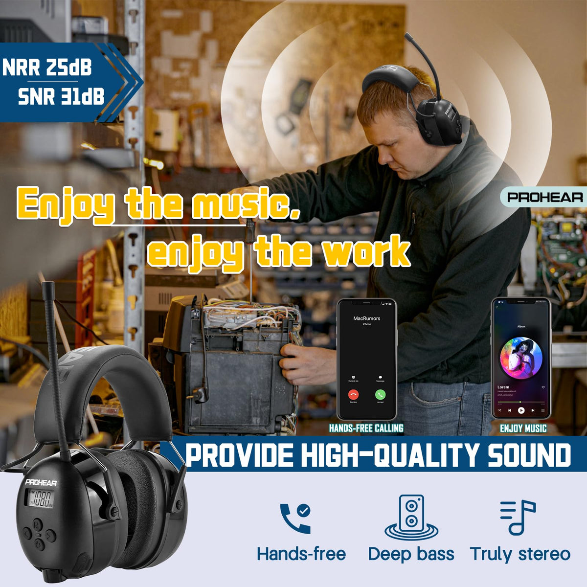 PROHEAR 033 AM/FM Bluetooth 5.4 Radio Headphones – 58H Playtime, USB-C, 31dB SNR