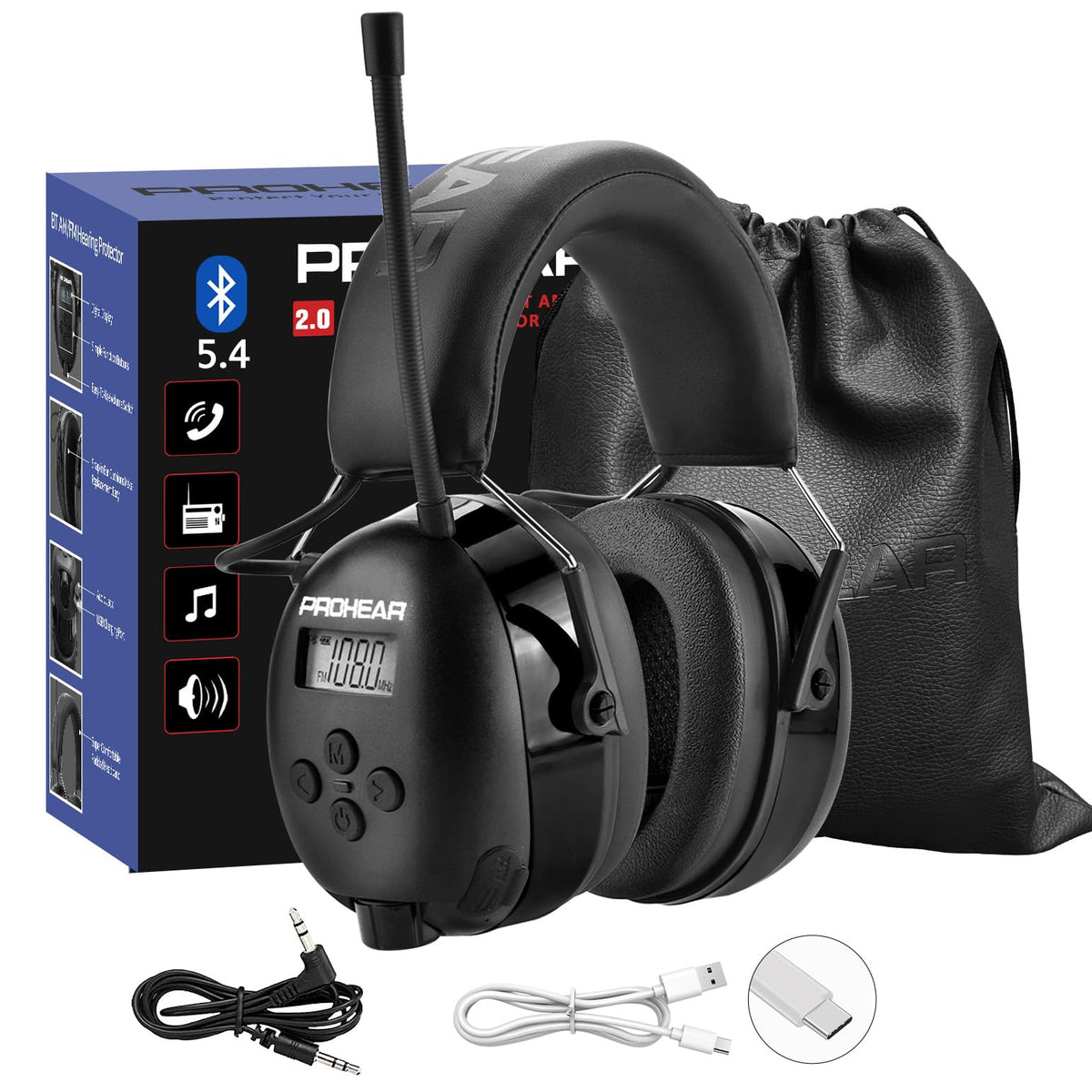 PROHEAR 033 AM/FM Bluetooth 5.4 Radio Headphones – 58H Playtime, USB-C, 31dB SNR