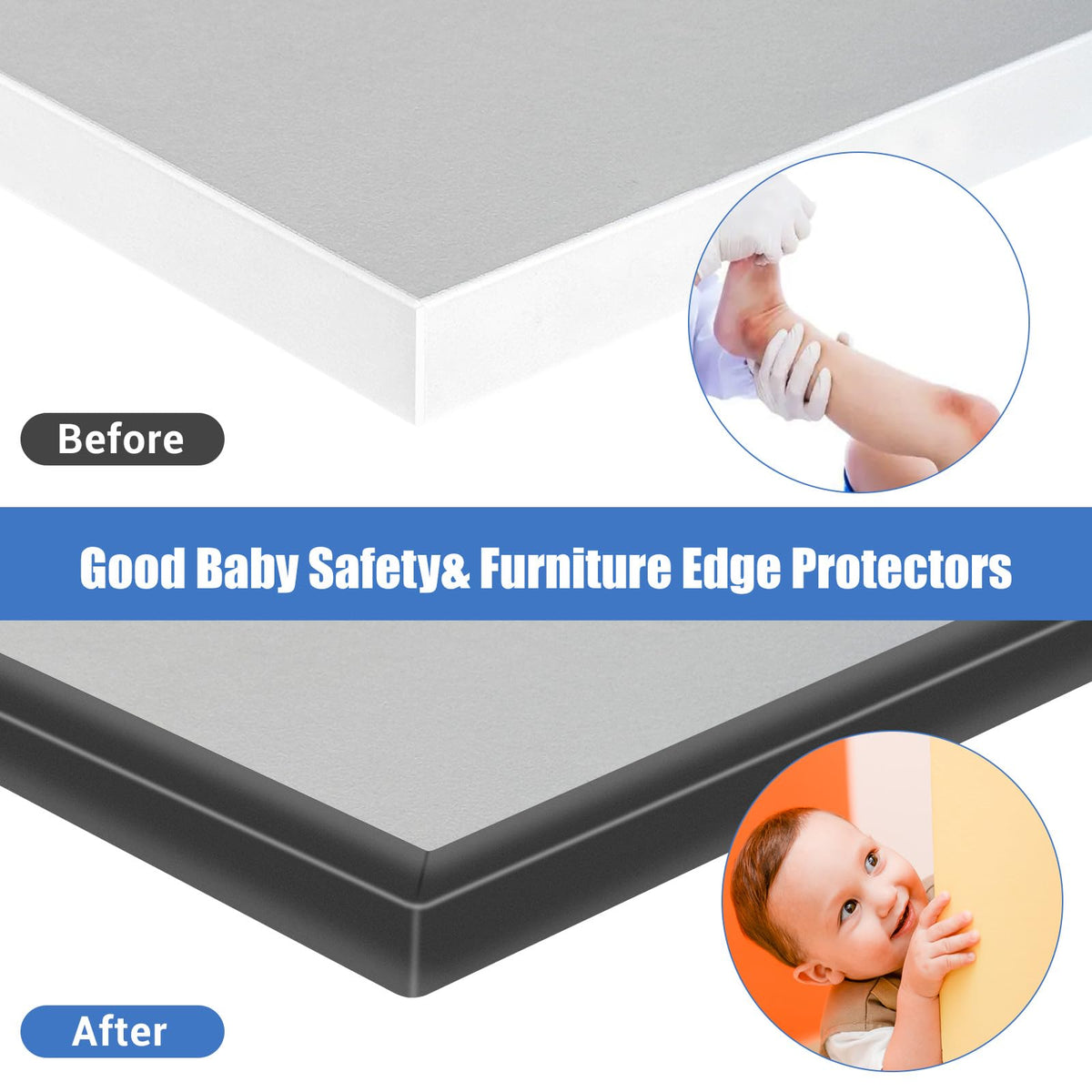 Protalwell Rubber Edge Trim – Self-Adhesive U-Channel Edge Protector for Cabinets & Drawers, 3/4 inch (19mm), 10 ft
