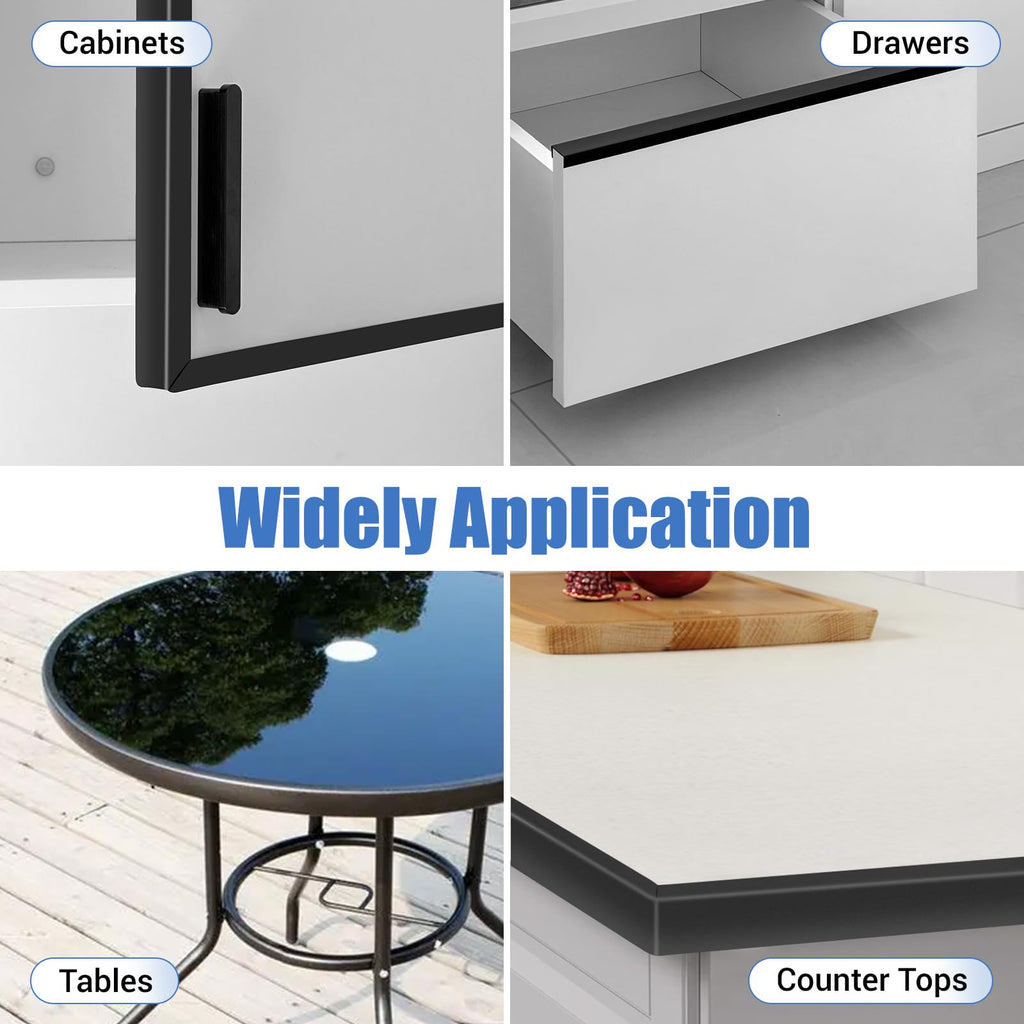 Protalwell Rubber Edge Trim – Self-Adhesive U-Channel Edge Protector for Cabinets & Drawers, 3/4 inch (19mm), 10 ft