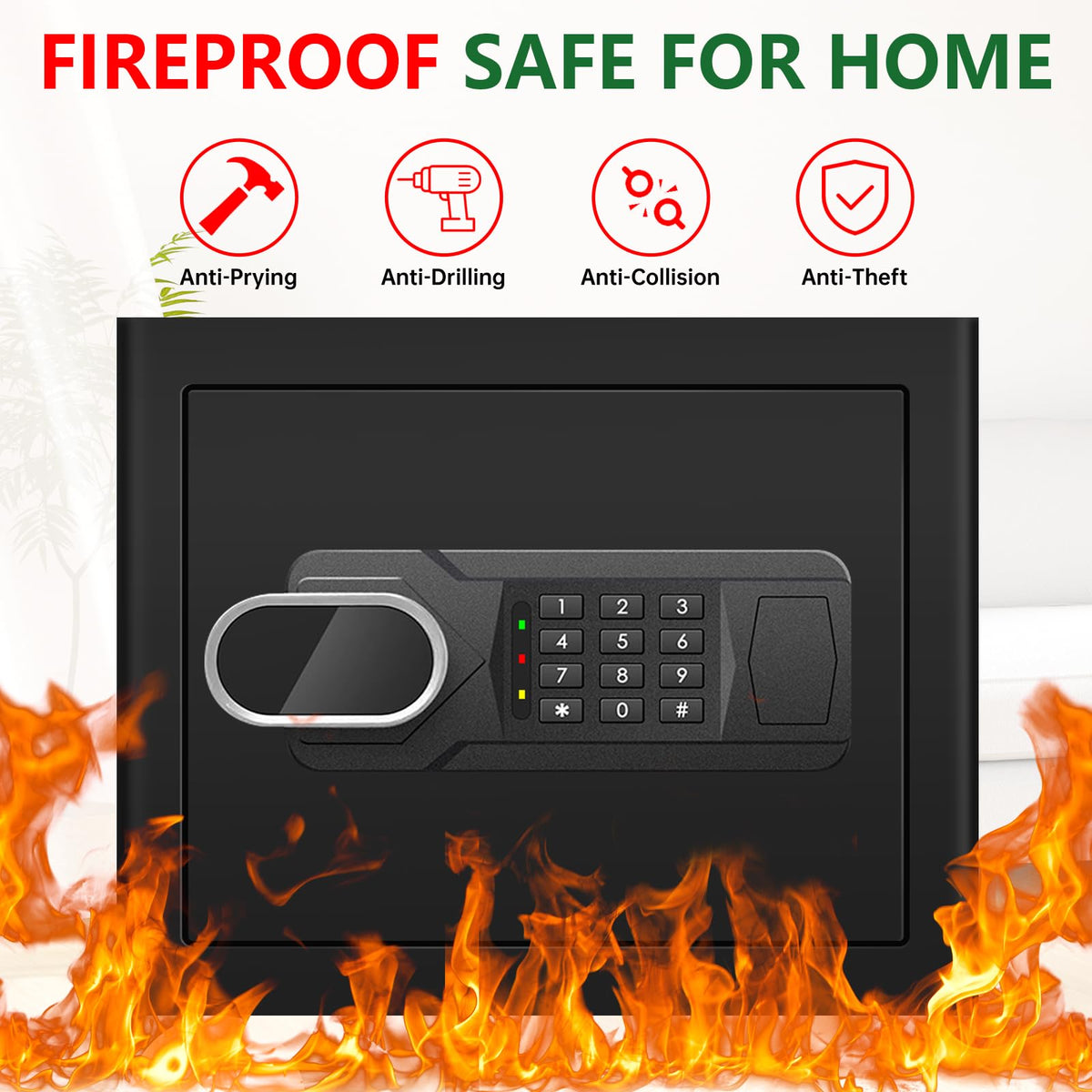 Psisuvry 1.8 Cu Ft Fire Safe Box with Digital Keypad – Compact Home Safe for Money, Jewelry & Documents