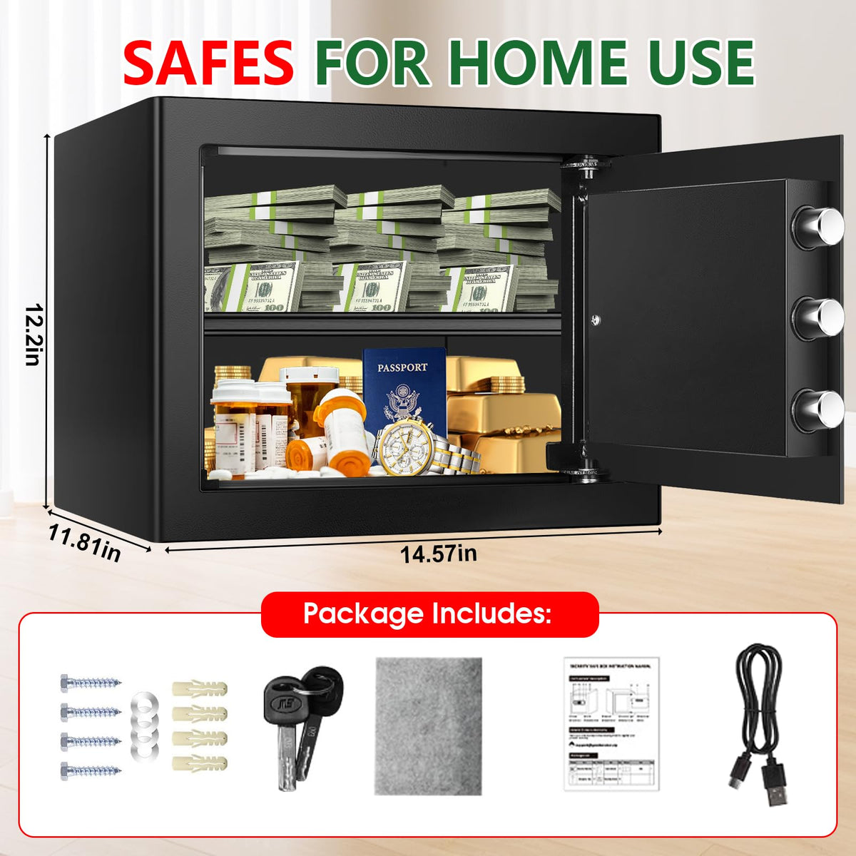 Psisuvry 1.8 Cu Ft Fire Safe Box with Digital Keypad – Compact Home Safe for Money, Jewelry & Documents
