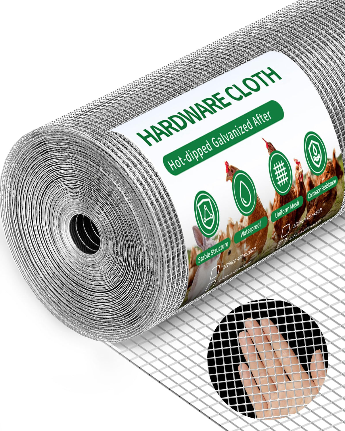 Pterying 1/2in x 48in x 100ft Hardware Cloth – Hot-Dip Galvanized Welded Wire Mesh for Poultry, Garden & Tree Protection
