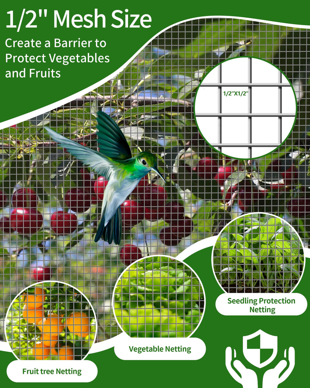 Pterying 1/2in x 48in x 100ft Hardware Cloth – Hot-Dip Galvanized Welded Wire Mesh for Poultry, Garden & Tree Protection