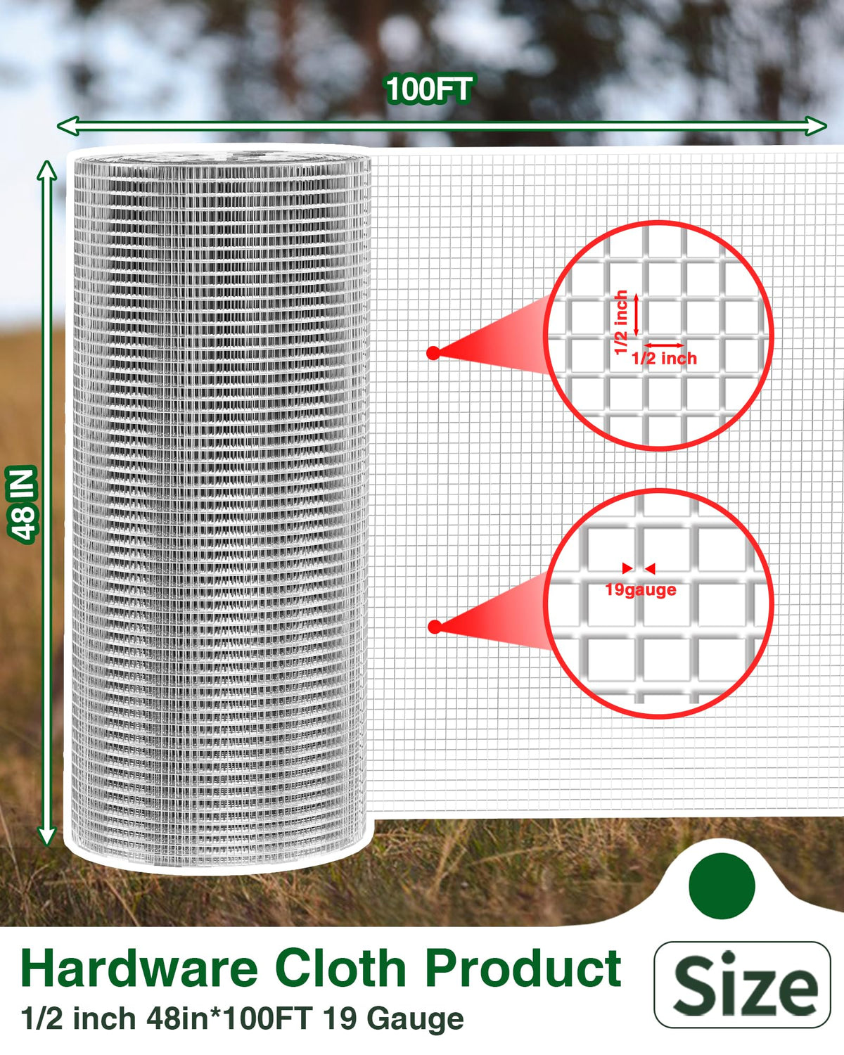 Pterying 1/2in x 48in x 100ft Hardware Cloth – Hot-Dip Galvanized Welded Wire Mesh for Poultry, Garden & Tree Protection