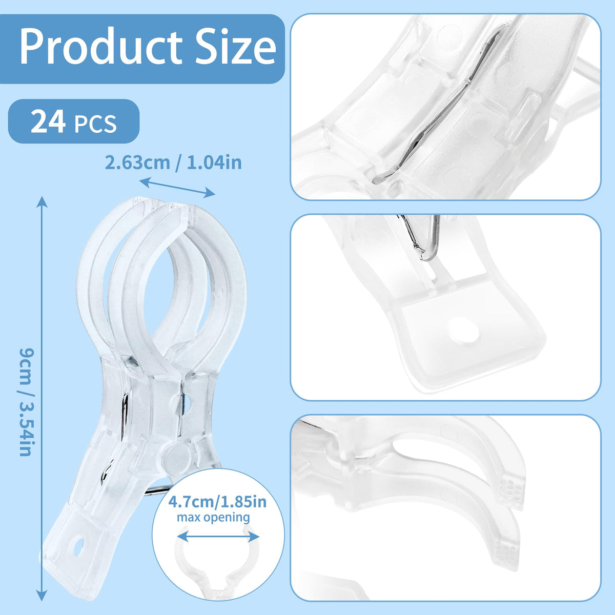 PUGPIU 24 Pack Balloon Arch Clips – Transparent 3.5 Inch Spring Clamps for Backdrops, Photography, and Decor