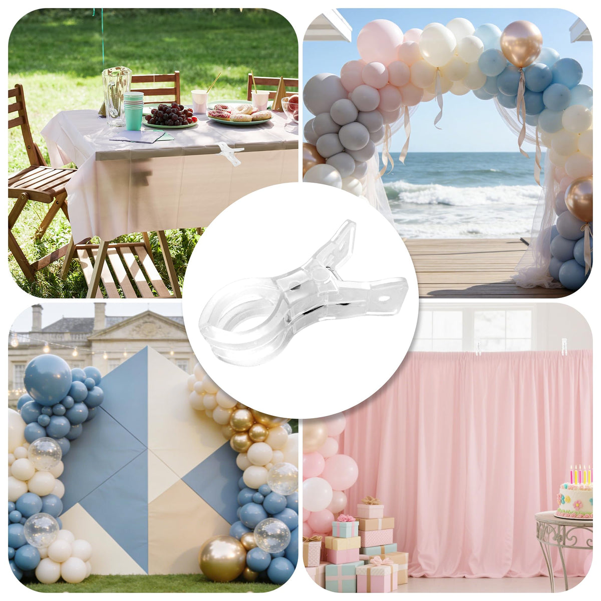 PUGPIU 24 Pack Balloon Arch Clips – Transparent 3.5 Inch Spring Clamps for Backdrops, Photography, and Decor