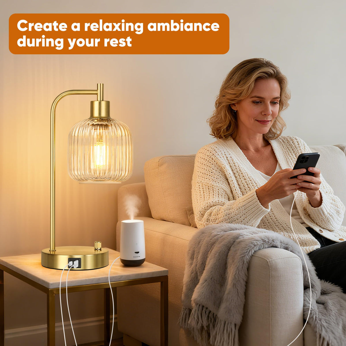 QiMH Industrial Table Lamp Set (2) – Clear Glass, USB Ports, Dimmable, Gold Base