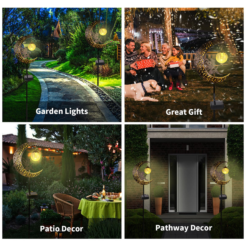 QOCNAM Solar Moon Fairy Lights – Waterproof Crackle-Glass Garden LED Stake