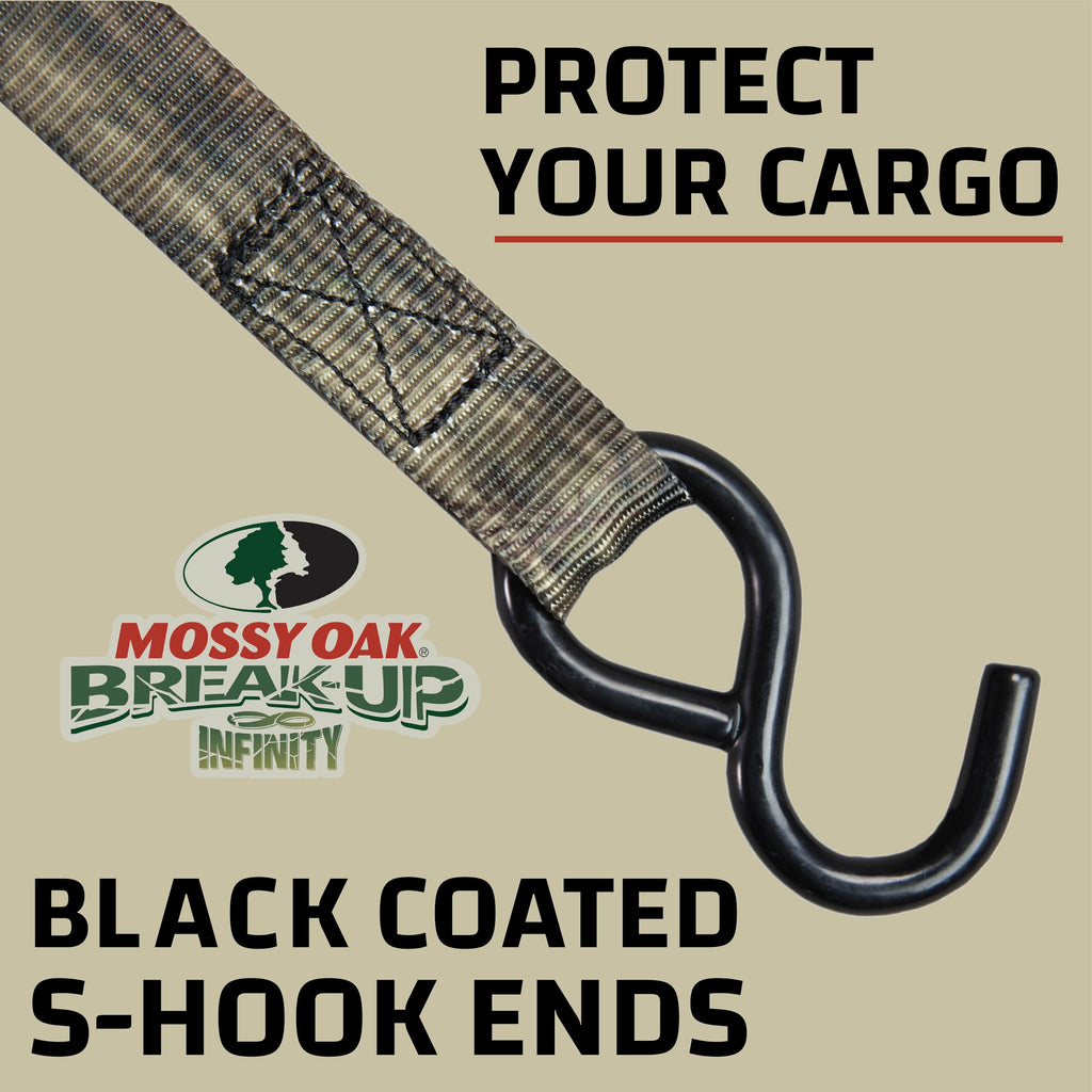Raider RPS Outdoors Mossy Oak Break-Up Infinity 1x8' Ratchet Tie Down Straps — 4 Pack (300 lb SWL / 900 lb Tension)