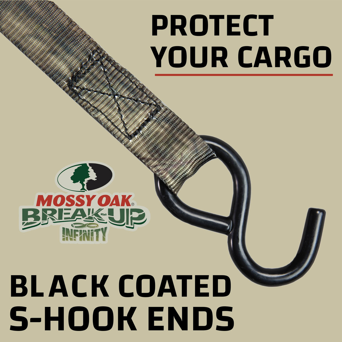 Raider RPS Outdoors Mossy Oak Break-Up Infinity 1x8' Ratchet Tie Down Straps — 4 Pack (300 lb SWL / 900 lb Tension)