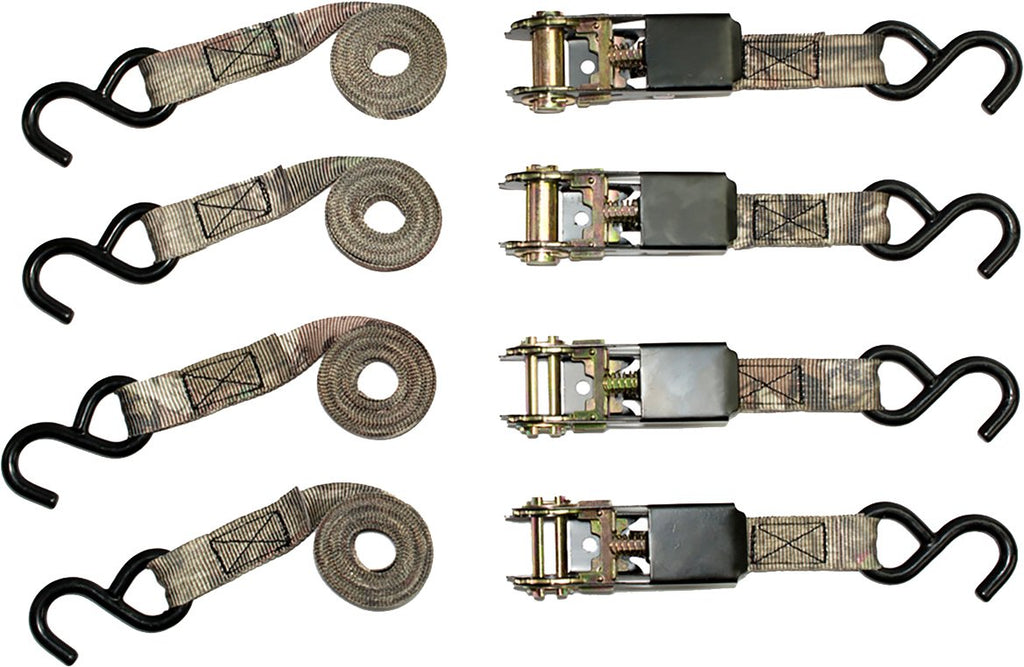 Raider RPS Outdoors Mossy Oak Break-Up Infinity 1x8' Ratchet Tie Down Straps — 4 Pack (300 lb SWL / 900 lb Tension)