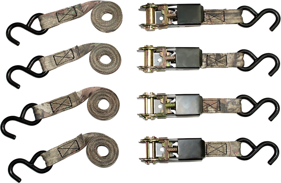 Raider RPS Outdoors Mossy Oak Break-Up Infinity 1x8' Ratchet Tie Down Straps — 4 Pack (300 lb SWL / 900 lb Tension)