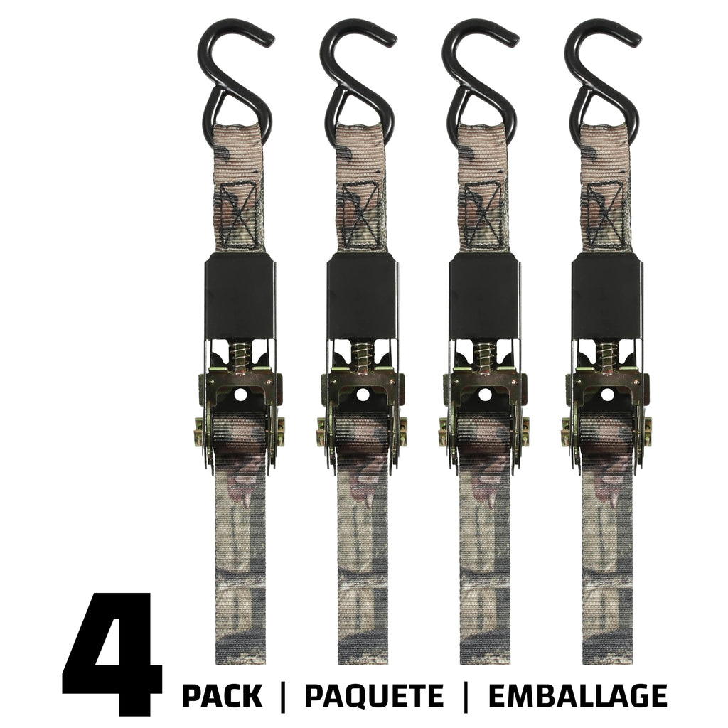 Raider RPS Outdoors Mossy Oak Break-Up Infinity 1x8' Ratchet Tie Down Straps — 4 Pack (300 lb SWL / 900 lb Tension)