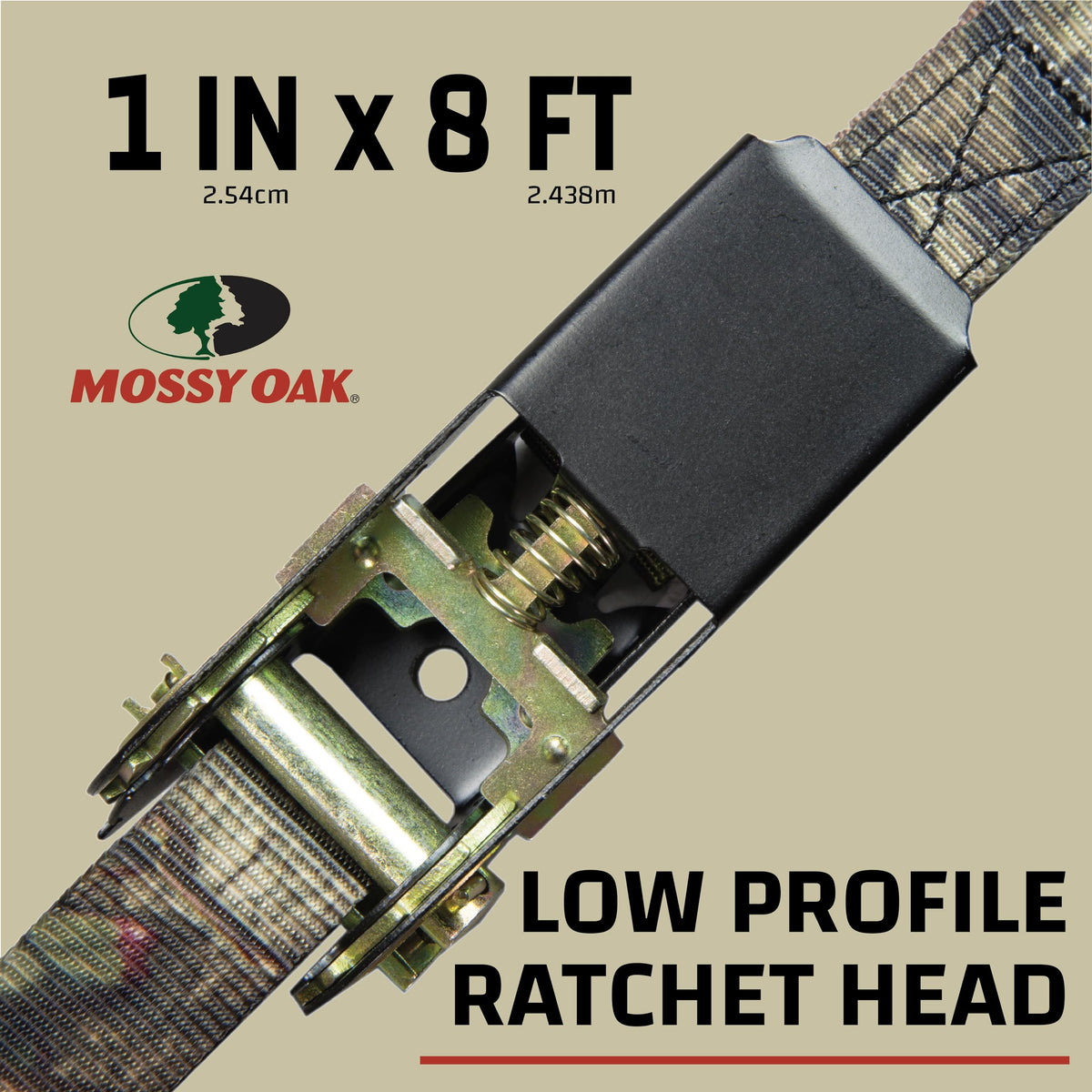 Raider RPS Outdoors Mossy Oak Break-Up Infinity 1x8' Ratchet Tie Down Straps — 4 Pack (300 lb SWL / 900 lb Tension)
