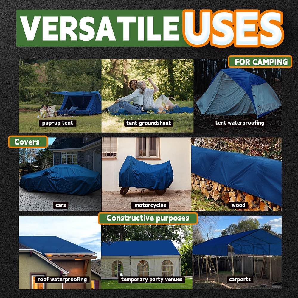RAINDEWAY Blue Tarp 9x12, 8 Mil, UV-Resistant Waterproof Poly Tarp with Grommets