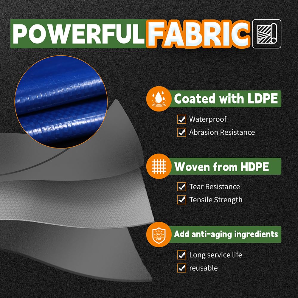 RAINDEWAY Blue Tarp 9x12, 8 Mil, UV-Resistant Waterproof Poly Tarp with Grommets