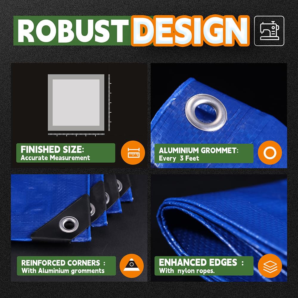 RAINDEWAY Blue Tarp 9x12, 8 Mil, UV-Resistant Waterproof Poly Tarp with Grommets