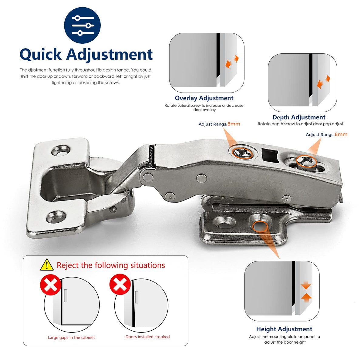 Ravinte 60-Pack European Cabinet Hinges – Soft-Close, Full Overlay Frameless
