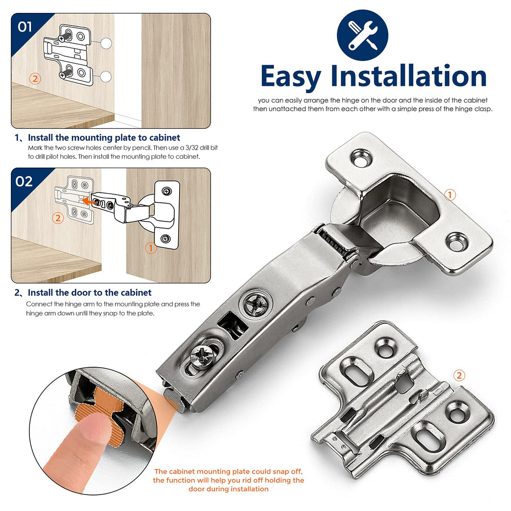 Ravinte 60-Pack European Cabinet Hinges – Soft-Close, Full Overlay Frameless