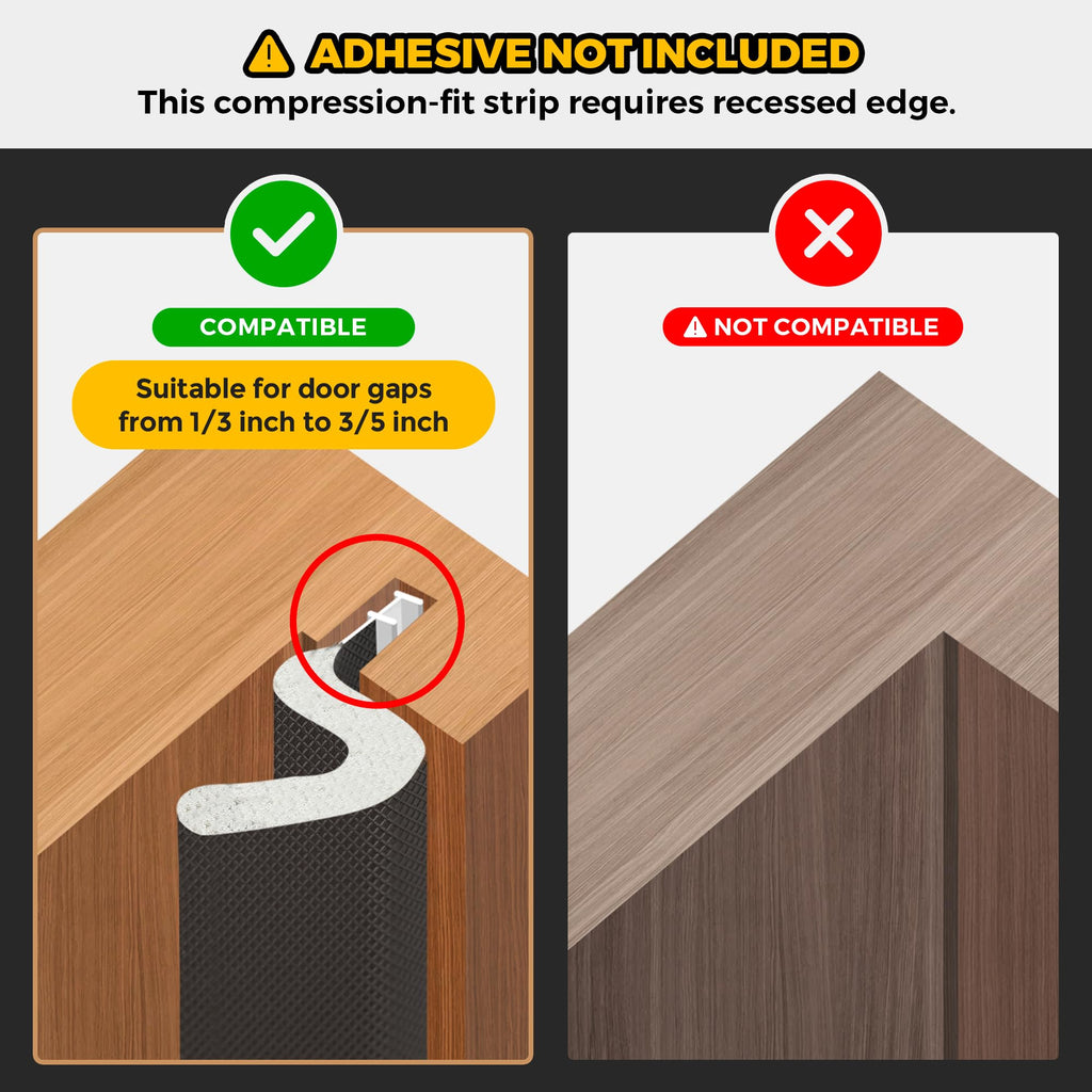 Ravinte Weather Stripping Door Seal — Q-Shaped Foam for Exterior Doors (Large Gap, Easy Install, Black, 19.8 ft)