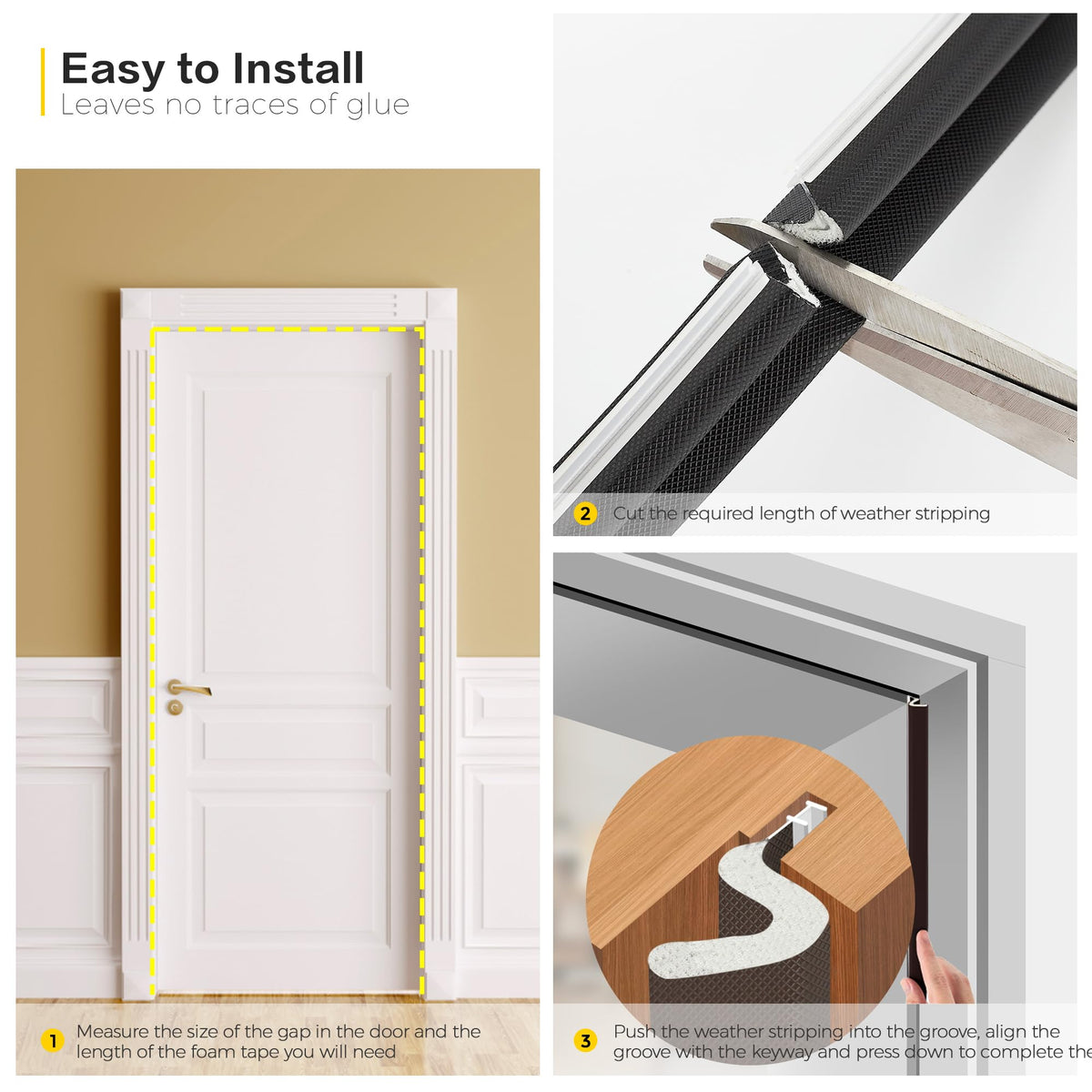 Ravinte Weather Stripping Door Seal — Q-Shaped Foam for Exterior Doors (Large Gap, Easy Install, Black, 19.8 ft)