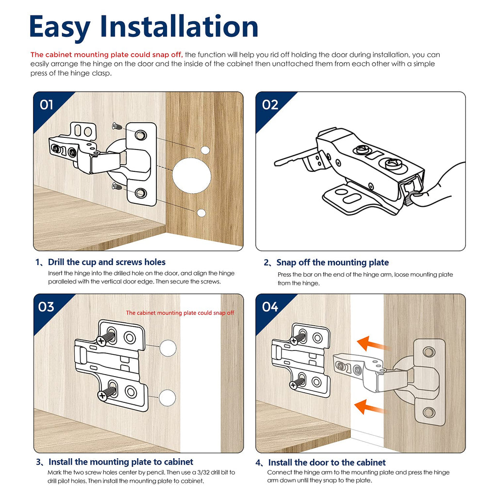 Ravinte 60-Pack European Cabinet Hinges – Soft-Close, Full Overlay Frameless
