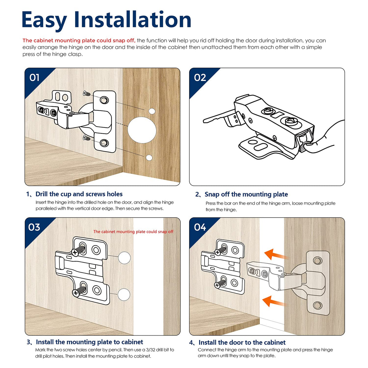 Ravinte 60-Pack European Cabinet Hinges – Soft-Close, Full Overlay Frameless