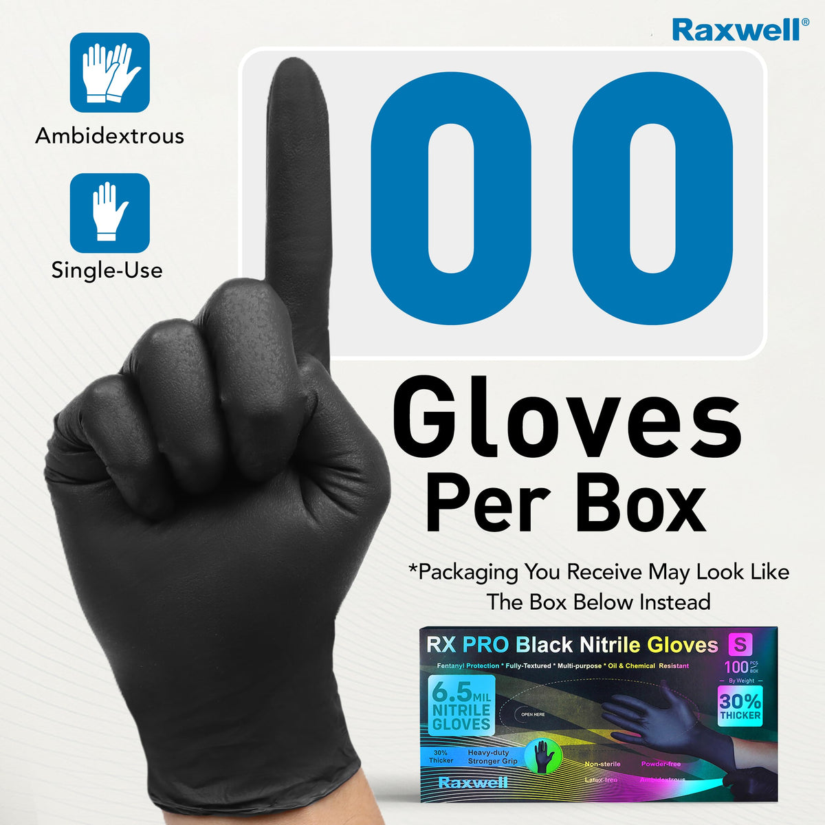 Raxwell Disposable Nitrile Gloves 6.5 mil - Puncture-Resistant, Food-Grade, X-Large, 100 Count