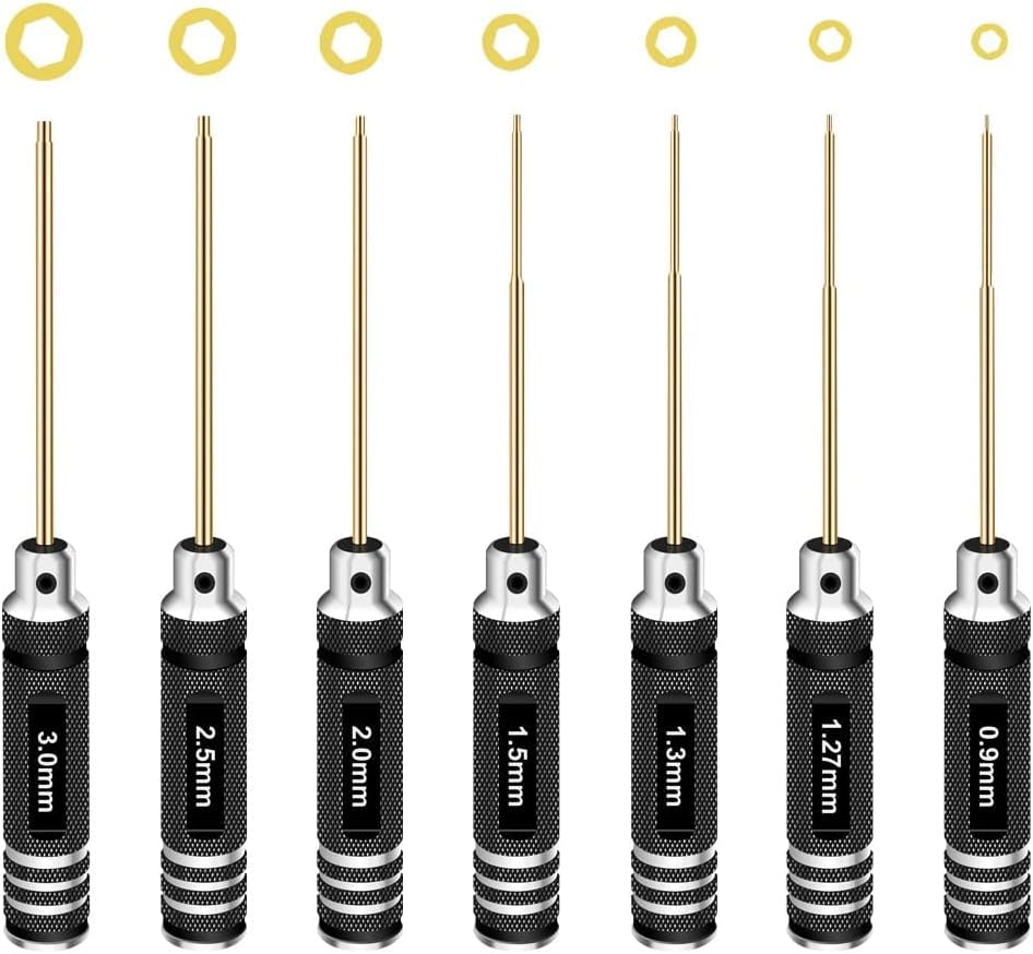 RCpow Hex Driver Set – 7-Piece Hex Allen Screwdriver Kit (0.9–3.0mm) for RC Cars, Drones & More