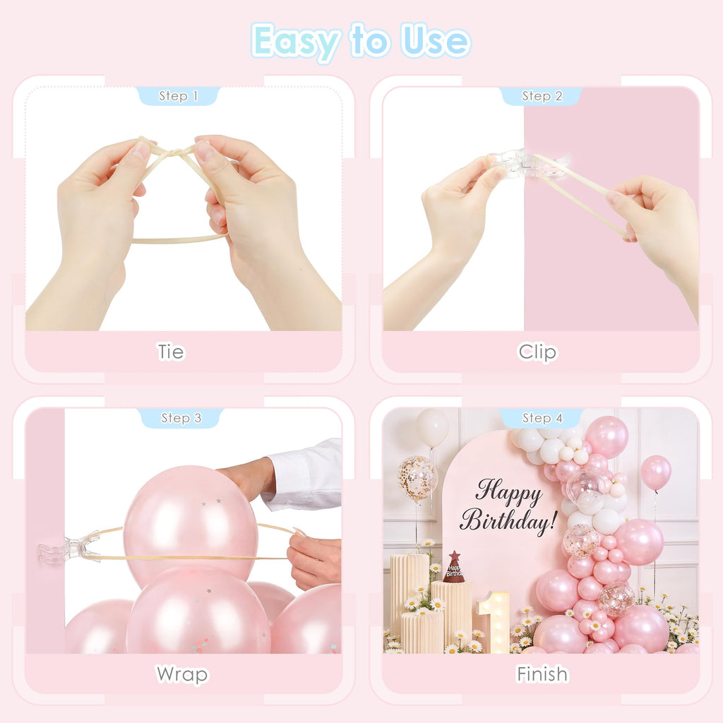 RELBRO Spring Clamps – 10 Clear Clips 3.5 Inch + 100 Long Balloons for Balloon Arches & Backdrops