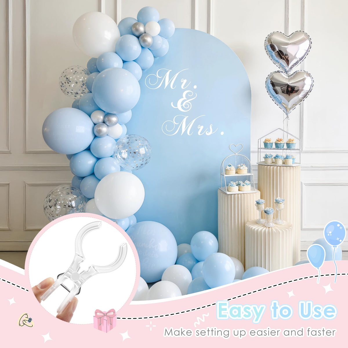 RELBRO Spring Clamps – 10 Clear Clips 3.5 Inch + 100 Long Balloons for Balloon Arches & Backdrops
