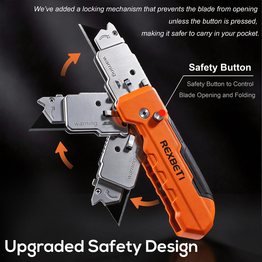 REXBETI 2-in-1 Folding Utility Knife & Scraper – Heavy-Duty Aluminum, 13 SK5 Blades Included