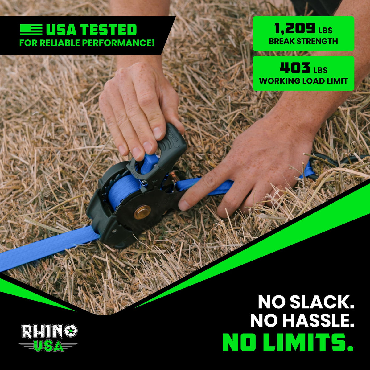 Rhino USA Retractable Ratchet Straps (4-Pack) - 1-Inch x 10-Feet, 1209lb Break Strength - Self-Retracting Tie Downs