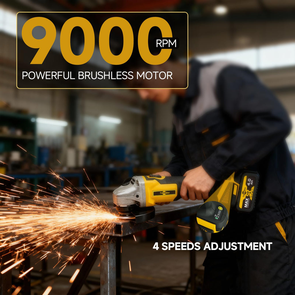RhovixStar Cordless Angle Grinder 3/8 in | Brushless, 4-Speed, Makita 18V Compatible