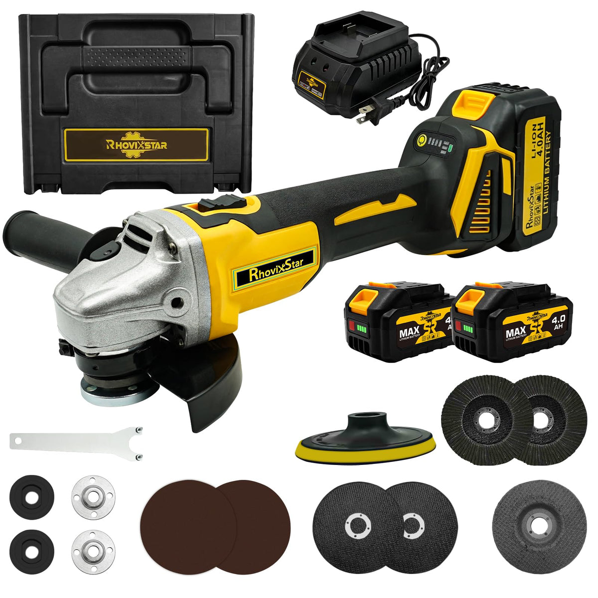RhovixStar Cordless Angle Grinder 3/8 in | Brushless, 4-Speed, Makita 18V Compatible