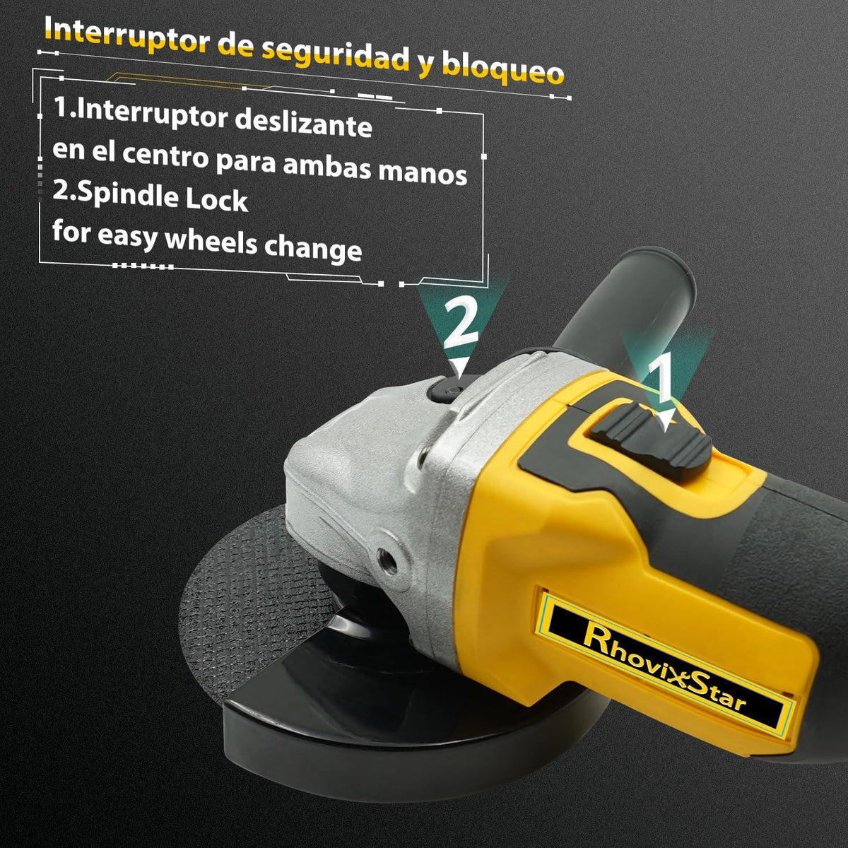 RhovixStar Cordless Angle Grinder 3/8 in | Brushless, 4-Speed, Makita 18V Compatible